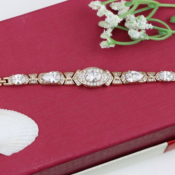 "Elegant Oval-Cut Crystal Rose Gold Bracelet with Bow Accents, XPBL0800 - Picture 11 of 11